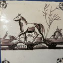 Antique 19th Century Manganese Delft Tile HORSE Cr