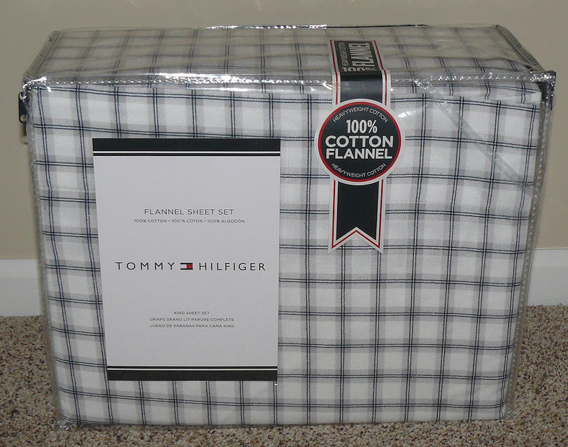 NEW Tommy Hilfiger GRAY White PLAID Navy BLUE Winter FLANNEL 4pc KING ...