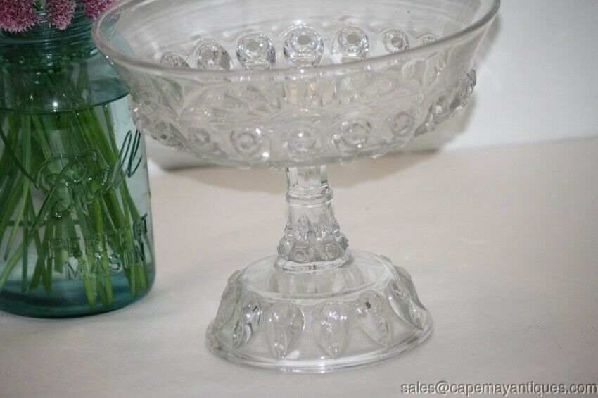 EAPG Compote Bowl Footed Clear Glass Star in Tear Drop Relief Pattern 7