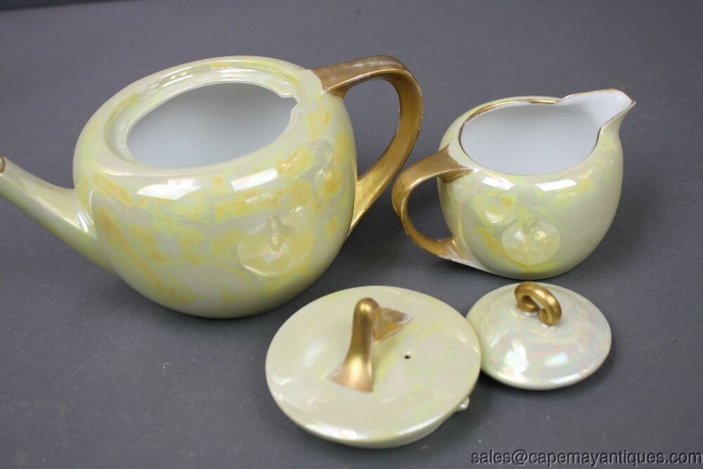 RS Prussia Teapot & Creamer Yellow Luster Gold Handles Tillowitz ...