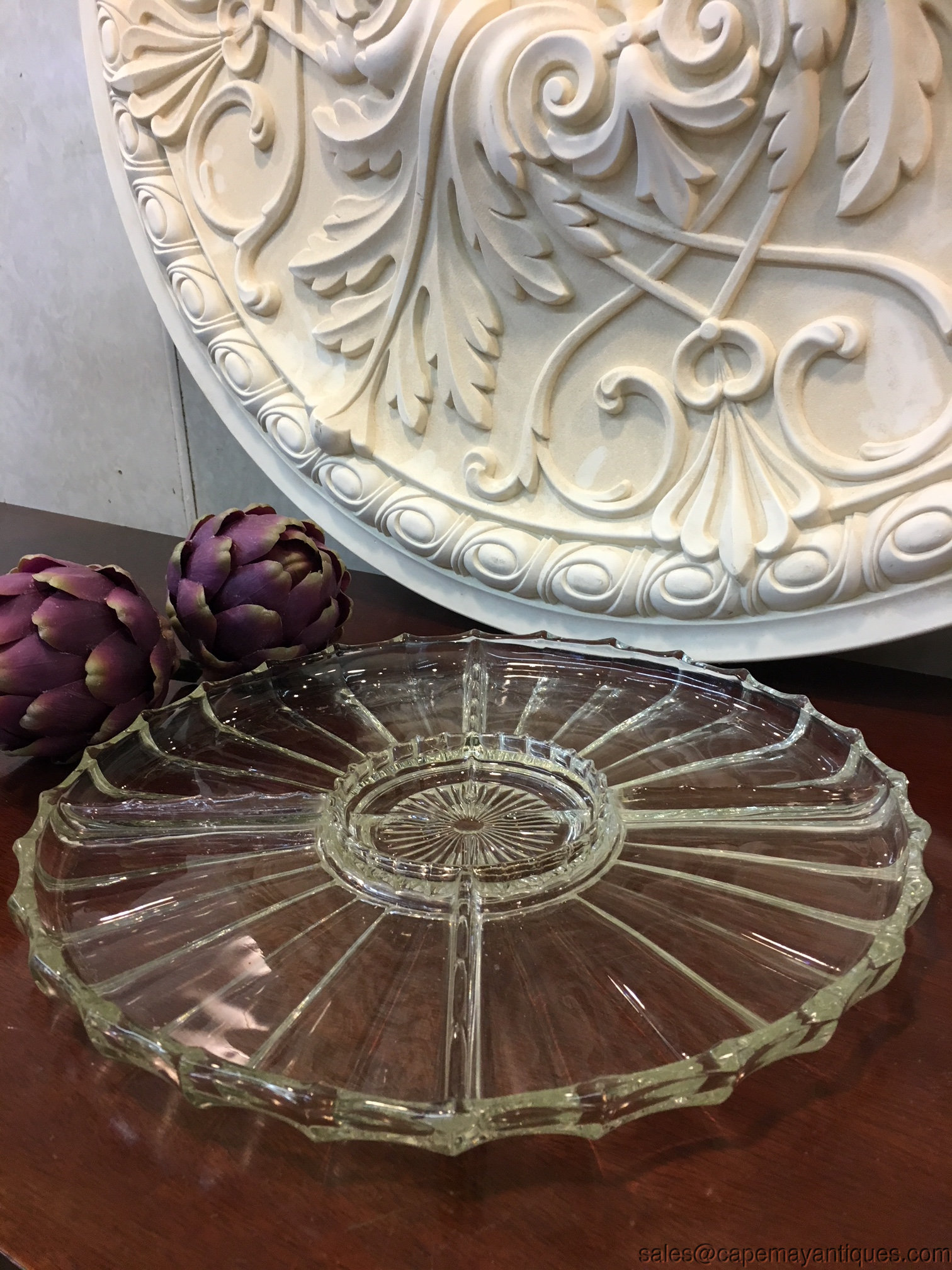 Pressed Glass 4 Section Serving Tray with Center Circle Section Serving
