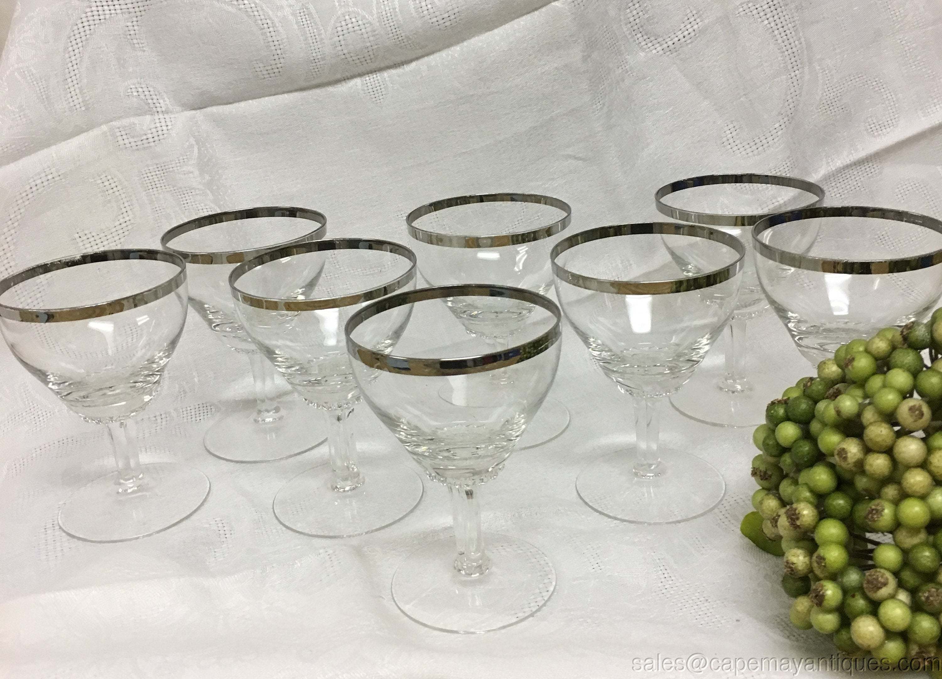 Silver Platinum Rim Crystal Stemmed Cordial Wine Glasses Set Of 8 Stemware Ebay