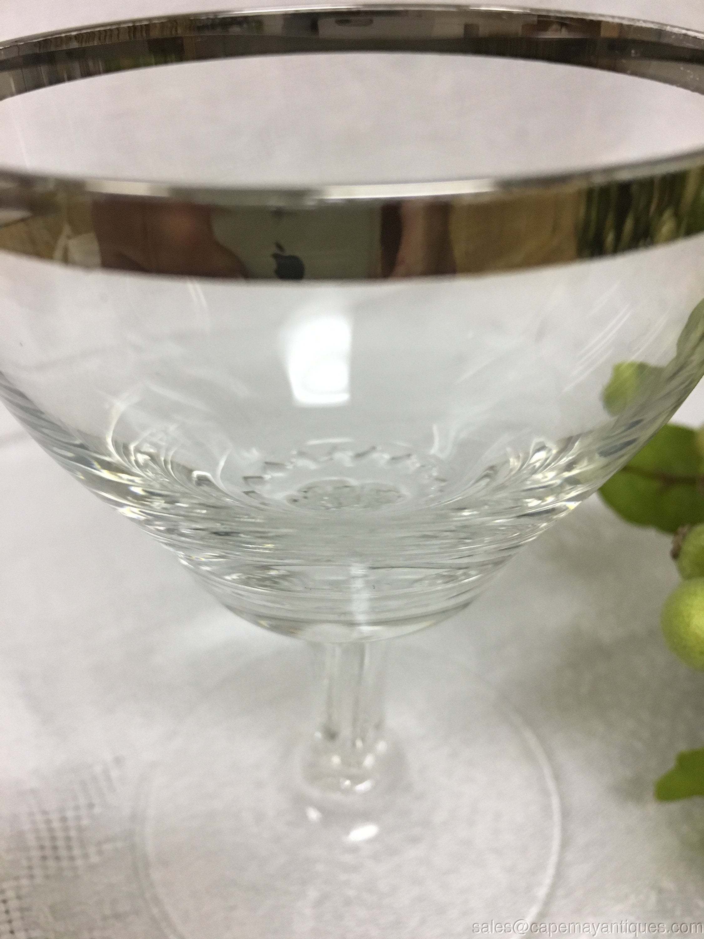 Silver Platinum Rim Crystal Stemmed Cordial Wine Glasses Set of 8