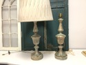 Pair Painted Ceramic Table Lamps Brushed Gold Gree