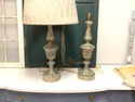 Pair Painted Ceramic Table Lamps Brushed Gold Gree