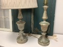 Pair Painted Ceramic Table Lamps Brushed Gold Gree