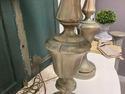 Pair Painted Ceramic Table Lamps Brushed Gold Gree