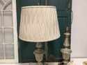 Pair Painted Ceramic Table Lamps Brushed Gold Gree