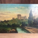 Antique Oil Painting European Landscape Castle Hil