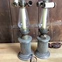 Pair Electrified Oil Lamps Buffet Size Double Ligh