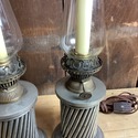 Pair Electrified Oil Lamps Buffet Size Double Ligh