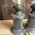 Pair Electrified Oil Lamps Buffet Size Double Ligh