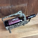 Silver Metal Wine Caddy Bottle Holder Reticulated 