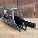 Silver Metal Wine Caddy Bottle Holder Reticulated 