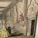 Colorized Lithograph Grand Staircase Hardwicke Hal