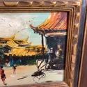 Vintage Painting Taipei Taiwan on Board Village w 