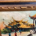 Vintage Painting Taipei Taiwan on Board Village w 