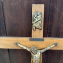 Large Vintage Cross Crucifix Wood Bronze Brass Gol