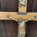 Large Vintage Cross Crucifix Wood Bronze Brass Gol