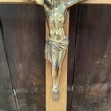 Large Vintage Cross Crucifix Wood Bronze Brass Gol