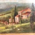 Oil Painting Tuscany Italy Countryside Cypress Tre
