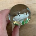 Vintage Clear Glass Paperweight White Porcelain Fl