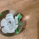 Vintage Clear Glass Paperweight White Porcelain Fl