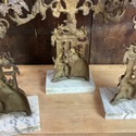 3 Pce Set of Girandoles Antique Marble Base Brass 