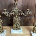 3 Pce Set of Girandoles Antique Marble Base Brass 