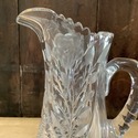 Vintage Thick Glass Pitcher Jug Floral Etched w Le