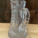 Vintage Thick Glass Pitcher Jug Floral Etched w Le