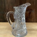 Vintage Thick Glass Pitcher Jug Floral Etched w Le