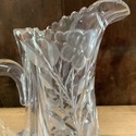 Vintage Thick Glass Pitcher Jug Floral Etched w Le