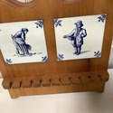 Vintage Double Delft Tile Wood Spoon Rack Wall Dec