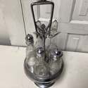 Antique Silverplate Cruet Set in Stand 5 Glass Bot