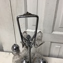 Antique Silverplate Cruet Set in Stand 5 Glass Bot