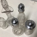 Antique Silverplate Cruet Set in Stand 5 Glass Bot