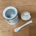 French Mustard Condiment Pot Jar w Lid and Spoon P