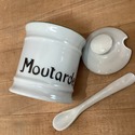 French Mustard Condiment Pot Jar w Lid and Spoon P