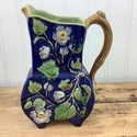 Antique Blue Majolica Pottery Pitcher Vase Joseph 