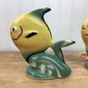 Pair Vintage Yellow Fish Pottery Figures American 