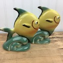 Pair Vintage Yellow Fish Pottery Figures American 