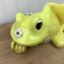 Vintage Pottery Yellow Frog Figure w White Daisies