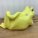 Vintage Pottery Yellow Frog Figure w White Daisies