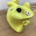 Vintage Pottery Yellow Frog Figure w White Daisies