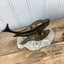 Stacked Brass Dolphin Figure On Rock Stone Base Vi