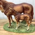 Andrea by Sadek Horse Statue Mother w Foal Light B