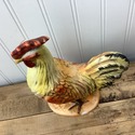 Porcelain Rooster Figure Vintage Colorful Red Peac