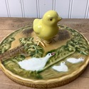 Vintage Majolica Lid Only Chic Finial Ducks Rooste