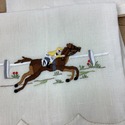 5 Race Horse Hunt Scene Embroidered Linen Napkins 